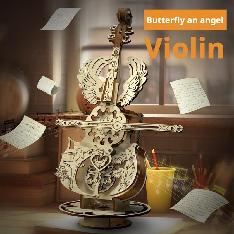 3D Wooden Puzzle for Adults, Cello Model Kit with Base, DIY Model Wooden Music Box Building Kit Desk Gift for Men Women Hobby for Adults - Image 3